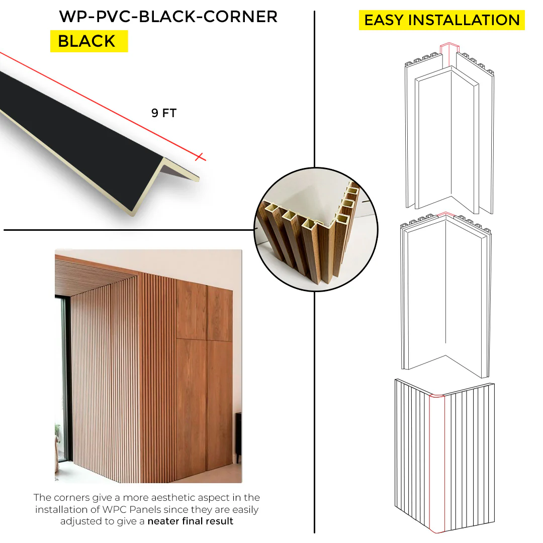 CORNER WALL PANE 1"X1"X 9FT - BLACK - Image 3