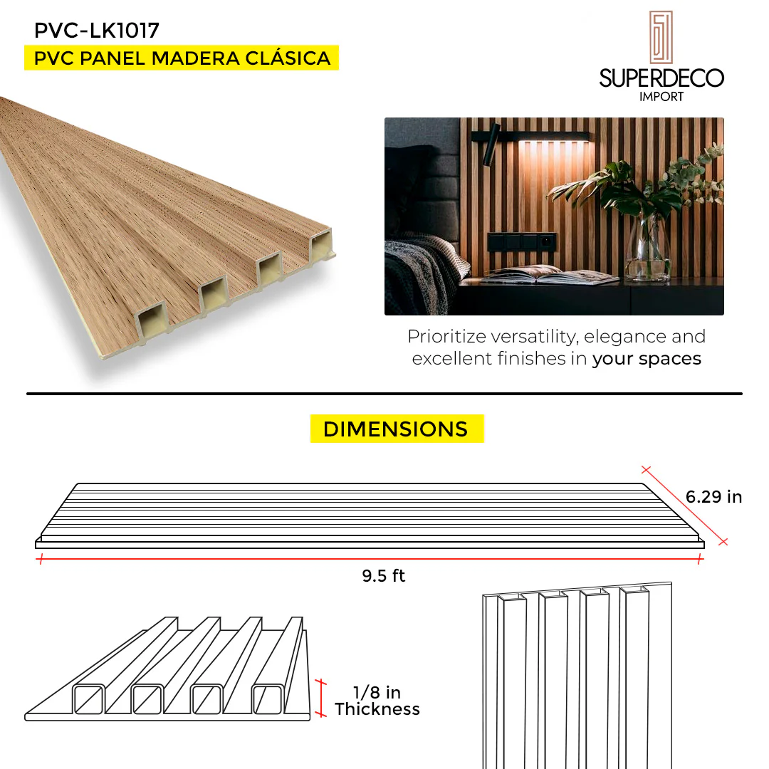 WOOD PANEL PVC MADERA CLASICA 9.5 FT x 6.29 Inch - Image 3