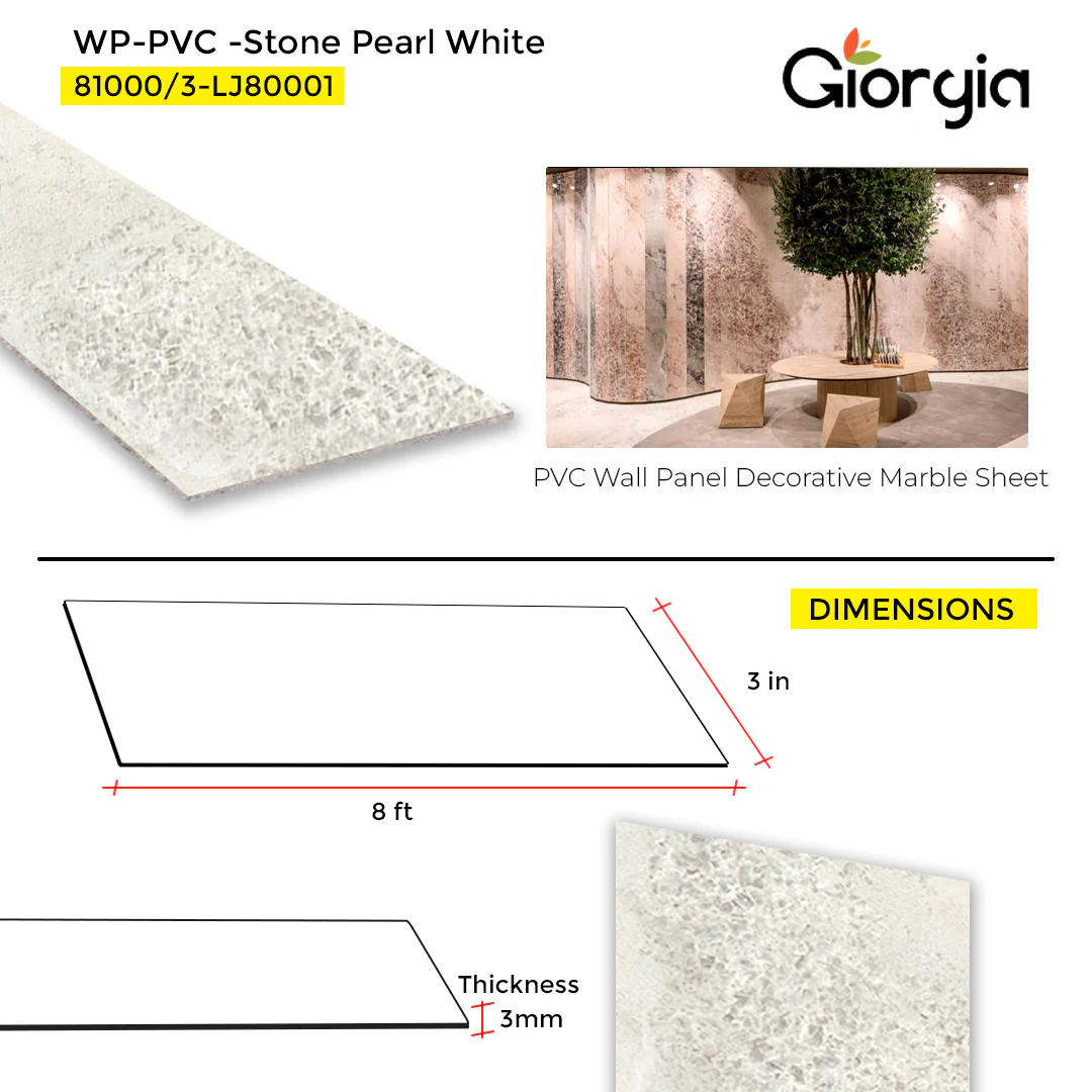 PVC WALL PANEL DECORATIVE MARBLE SHEET 4 X 8 FT - STONE PEARL WHITE - Image 3
